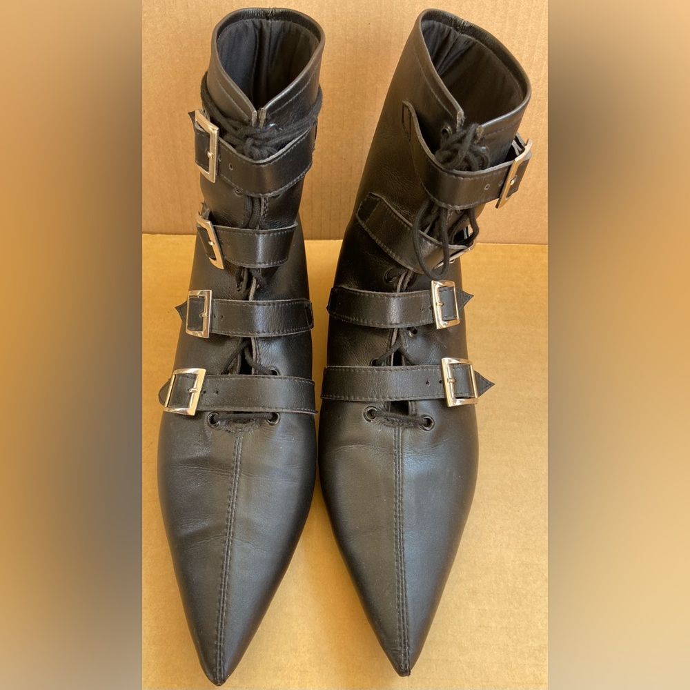 Vegan Black buckle lace up Goth Pikes ankle boot pointy winklepickers deathrock
